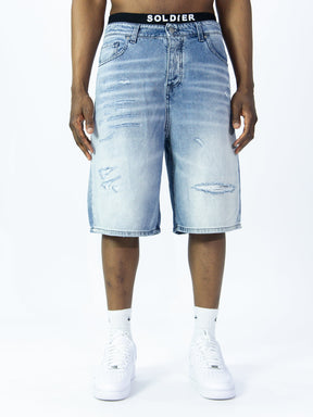 SOLDIER Bermuda Jorts Jeans In Denim Con Rotture Blu Chiaro