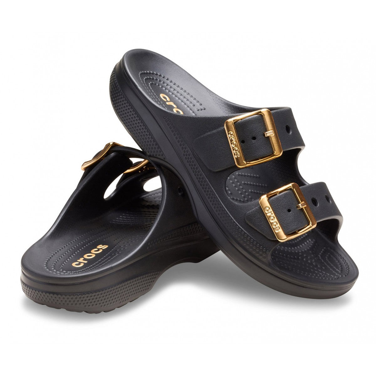 CROCS Ciabatta In Gomma Doppia Fascia Saturday Metallic Bukle sandal Nera/Oro