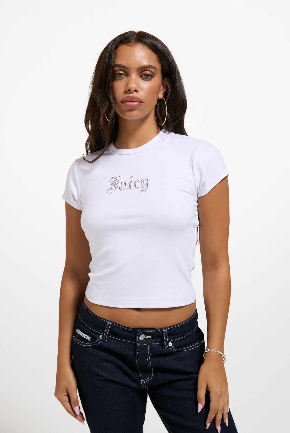 JUICY COUTURE BABY T-SHIRT IN JERSEY DI MODAL CON LOGO JUICY IN STRASS – BIANCA