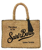 SAINT BARTH Borsa a spalla Vanity Rafia beige con bordo nero