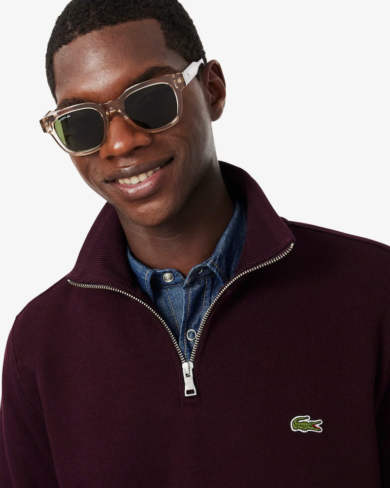 LACOSTE Felpa Interlock Collo Alto Mezza Zip Bordeux