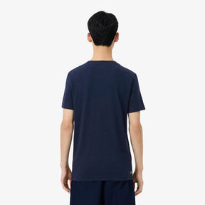 LACOSTE T-Shirt Logo Centrale Blu e Bianca