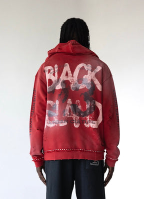 BLACK ISLAND Felpa Con Zip In Cotone Sfumata Con Stampa Retro Rossa
