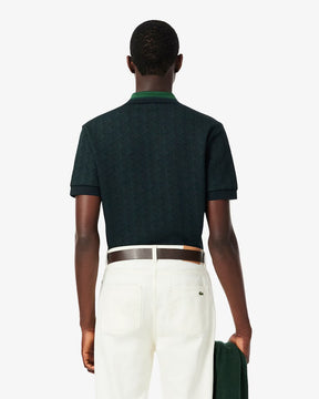 LACOSTE Polo Linea Monogram in Tessuto Jacquard Verde Scuro/Verde