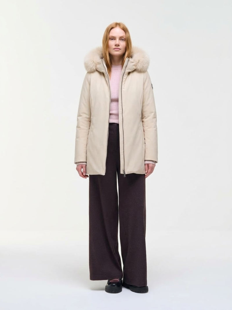 COLMAR Donna Piumino Impermeabile Lungo Con Pelliccia Beige