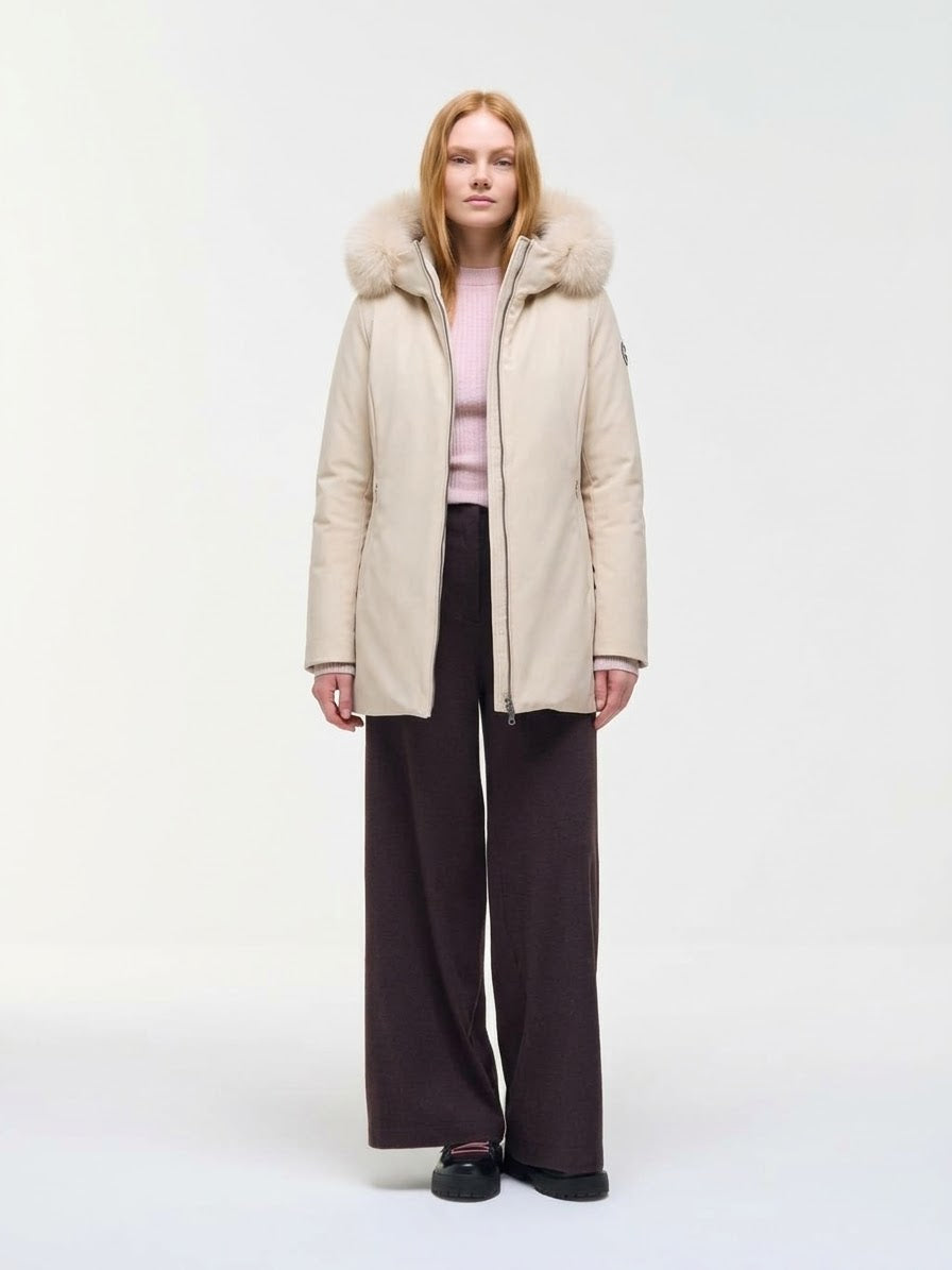 COLMAR Donna Piumino Impermeabile Lungo Con Pelliccia Beige