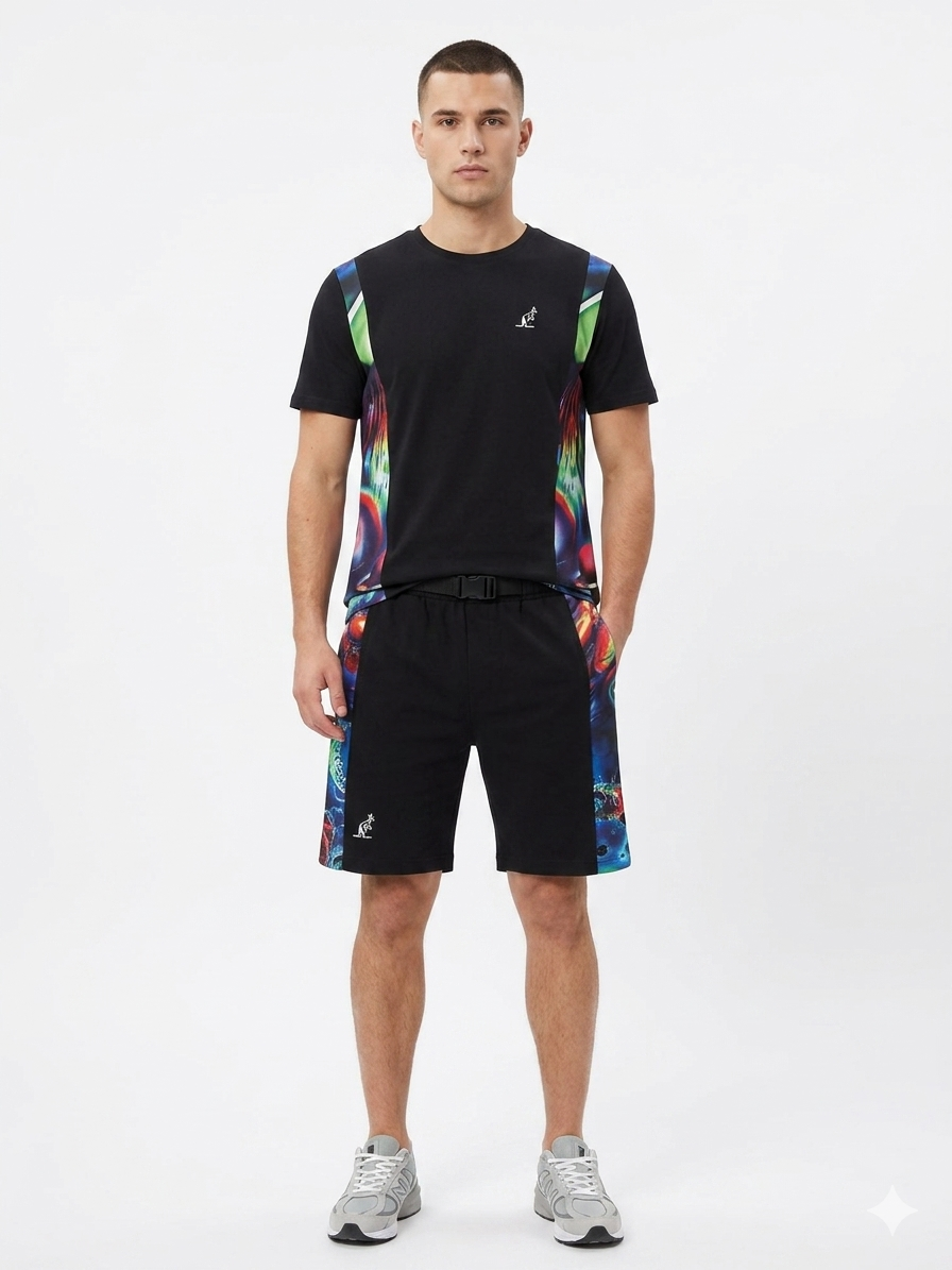 Australian Completino T-Shirt e Pantaloncino Stampa Pianeti Nero/Multicolor