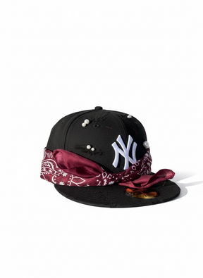 NEW ERA CUSTOM 59Fifty Cappello Visiera Piatta Chiuso Dietro Personalizzato Con Perle e Bandana Nero