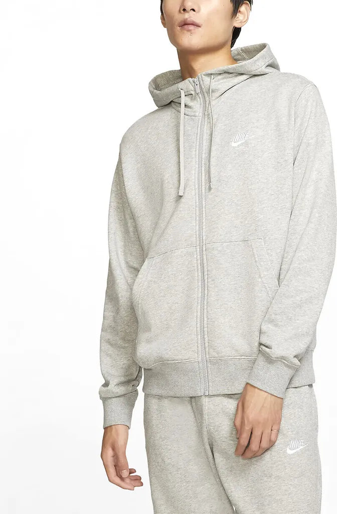 NIKE Felpa Con Zip e Cappuccio In Cotone Garzato Autunnale Grigio