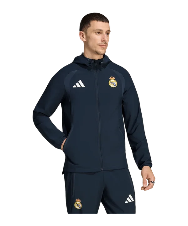 ADIDAS Tuta Completa Real Madrid Con Cappuccio e Zip Blu