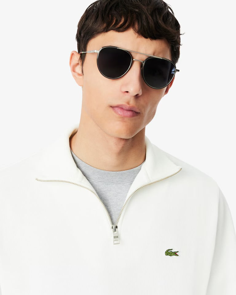 LACOSTE Felpa Interlock Collo Alto Mezza Zip Bianca