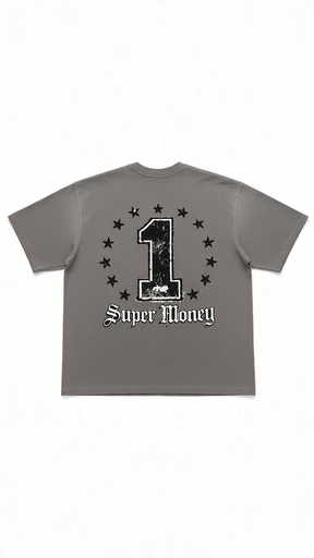 ART SUPER MONEY T-Shirt GRILLZ Con Stampa e Strass Fronte Retro Iron