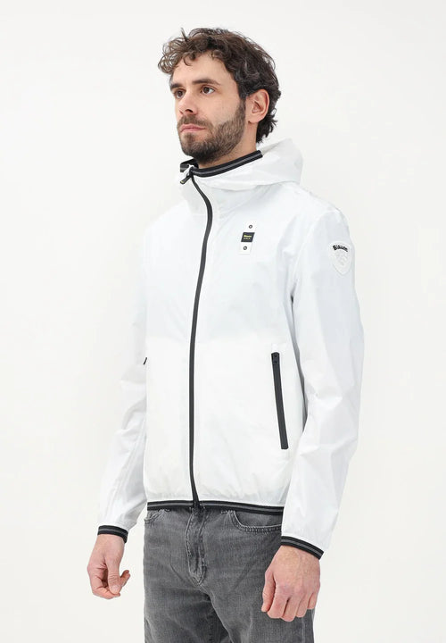 BLAUER Uomo Antivento Con Cappuccio Bianco