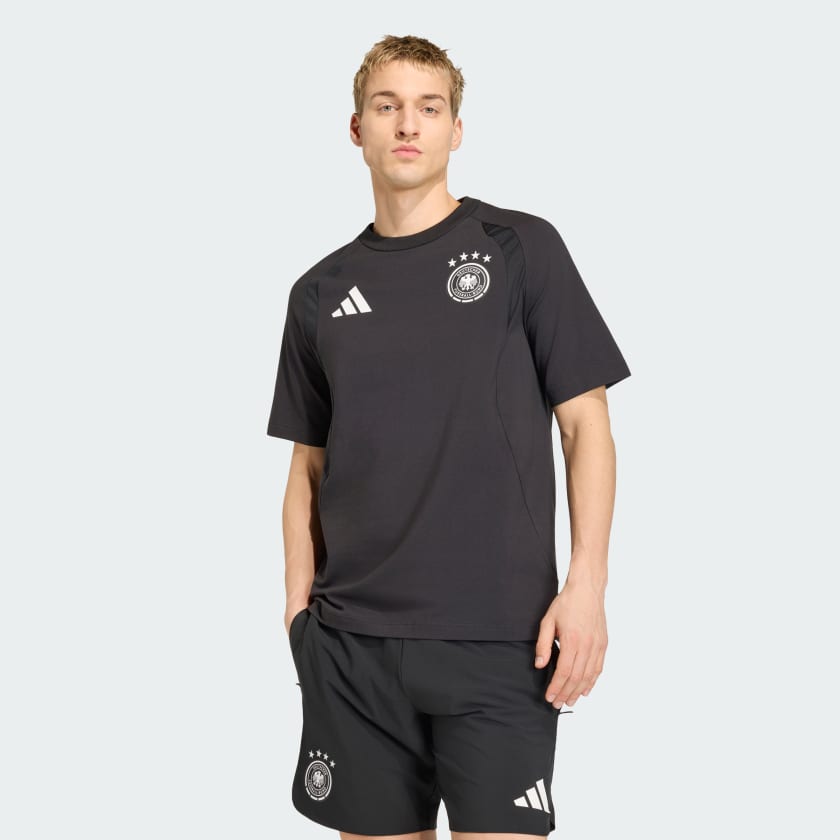 ADIDAS Completino GERMANIA T-Shirt Nera e Pantaloncino Nero Dettaglia Bianchi