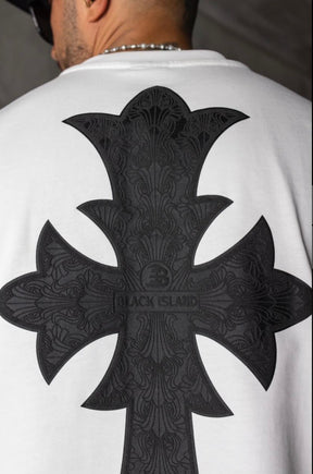 BLACK ISLAND T-Shirt In Cotone Con Stampa Croce Bianca