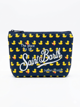 SAINT BARTH Pochette Aline In Nylon Blu e Fantasia con Papere