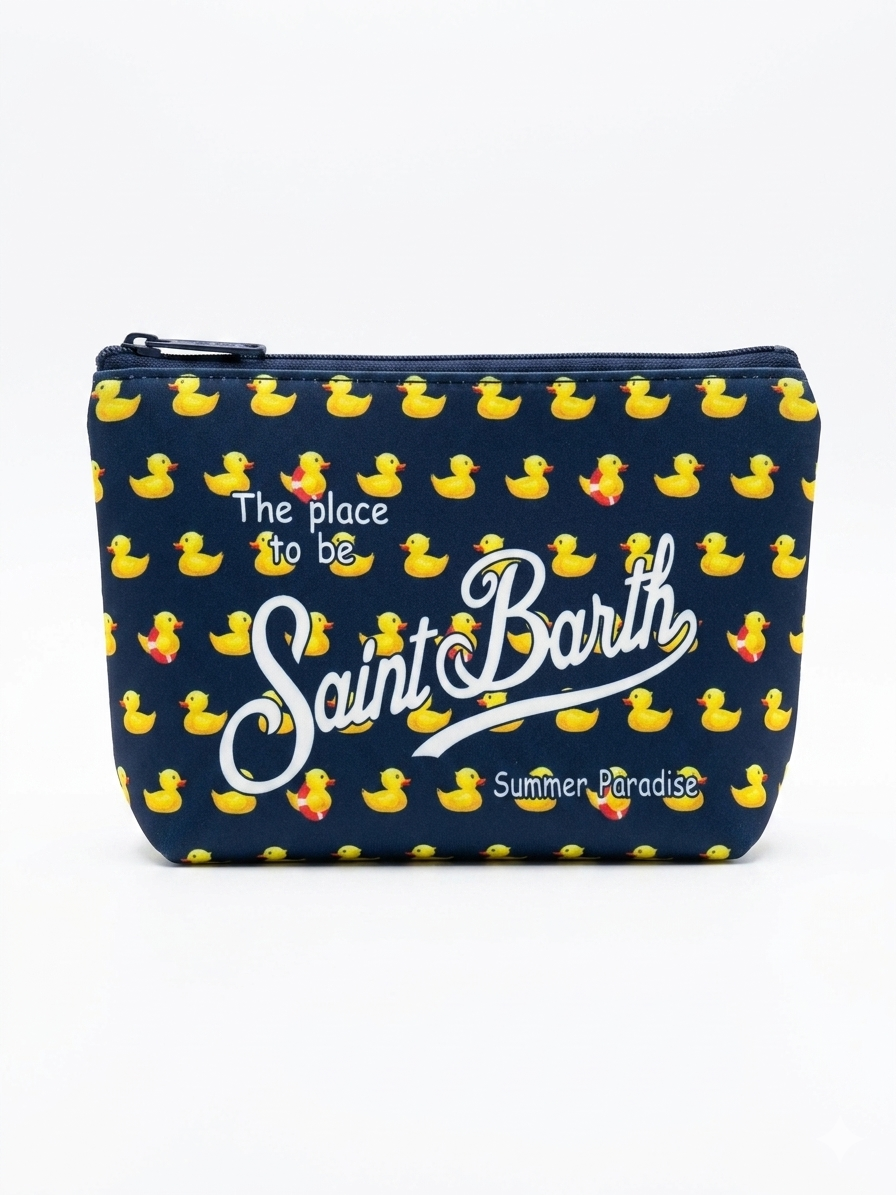SAINT BARTH Pochette Aline In Nylon Blu e Fantasia con Papere