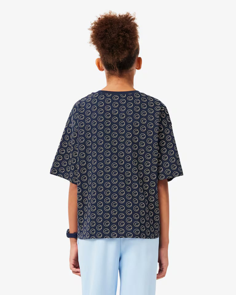 LACOSTE T-Shirt Con Fantasia Bambino/Bambina Blu/Rosa