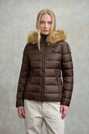 BLAUER Giubbotto Donna Piumino Fasciato Con Pelliccia Marrone