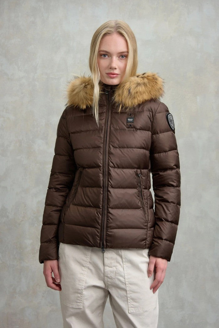 BLAUER Giubbotto Donna Piumino Fasciato Con Pelliccia Marrone