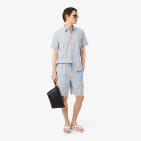 LACOSTE Coordinato Camicia Mezze Maniche e Pantaloncino Rigato Azzurro/Salmone