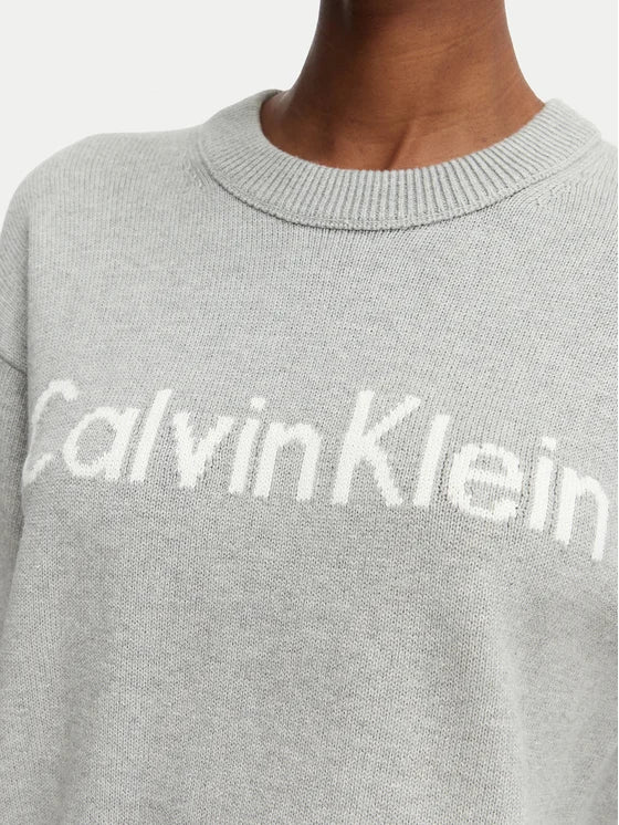 CALVIN KLEIN Maglioncino Donna In Cotone Con Scritta Frontale Grigio FW