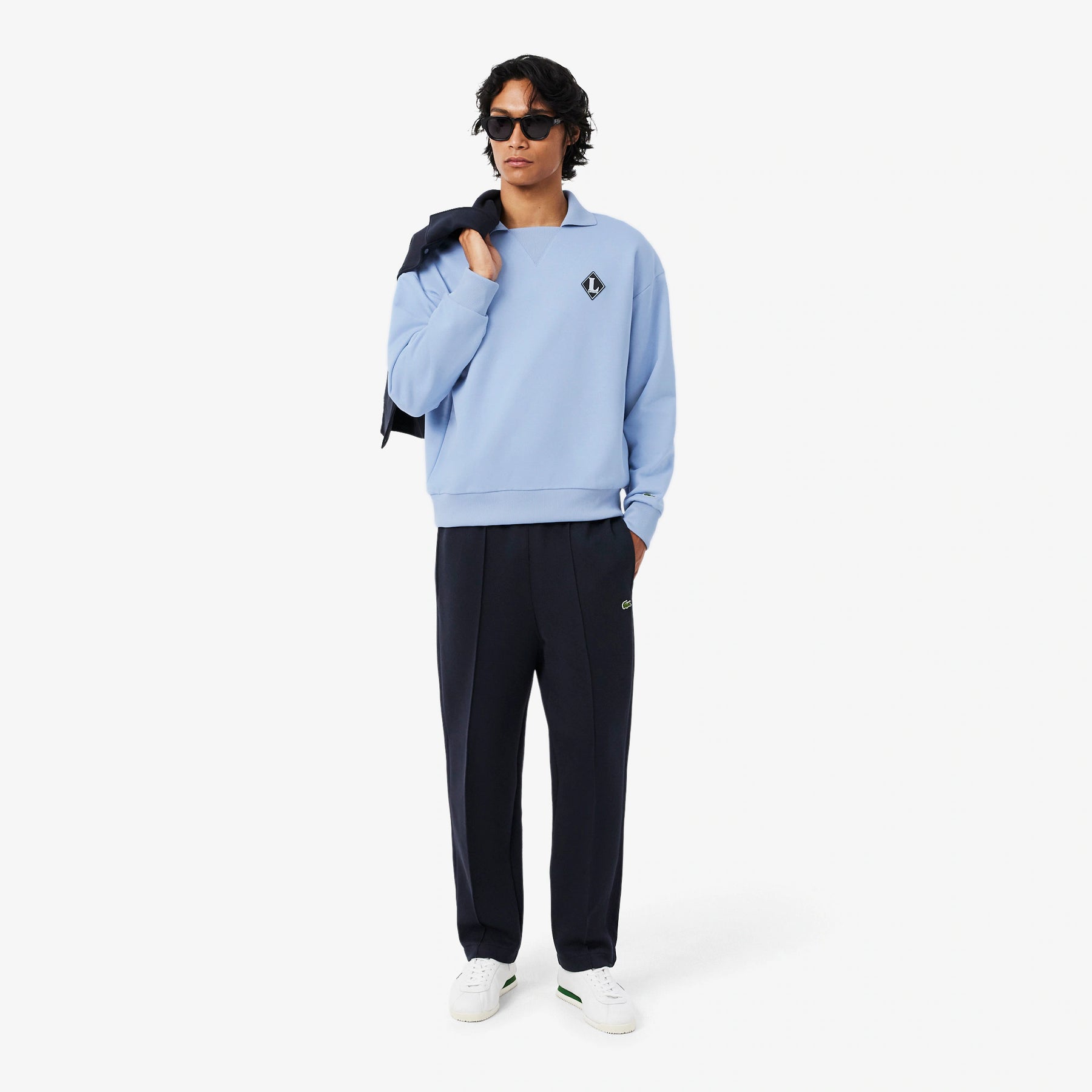 LACOSTE Felpa con collo a polo Con Logo Cucito Azzurra