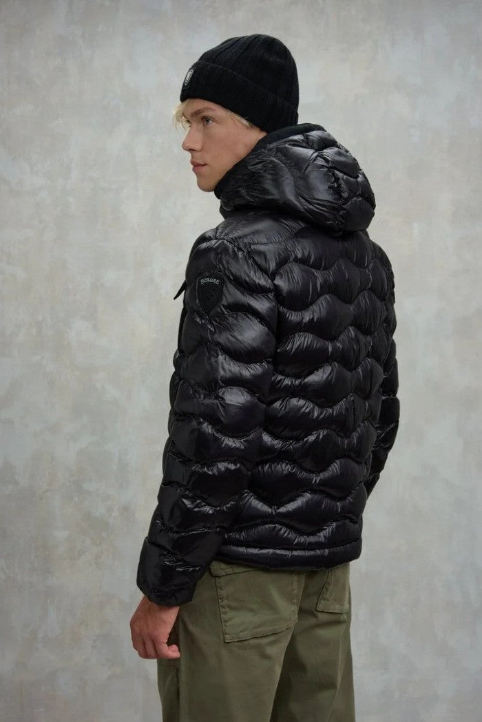 BLAUER Giubbotto Uomo Ovattato Invernale Ondulato Con Taschino Nero