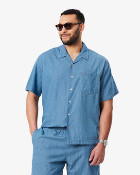 LACOSTE Coordinato Jeansato Camicia Mezze Maniche e Pantaloncino Jeansato Chiaro