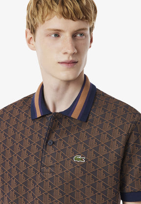 LACOSTE Polo Linea Monogram in Tessuto Jacquard Moro e Blu