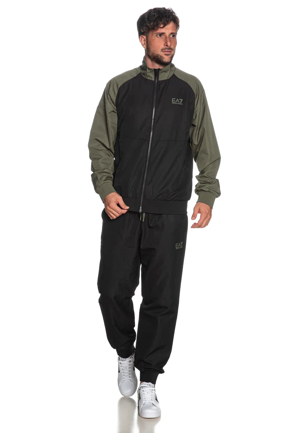 EMPORIO ARMANI Tuta Leggera In Microfibra Con Zip Nera/Verde 25/26