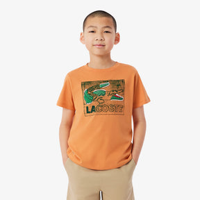 LACOSTE T-Shirt in Cotone con Stampa Grafica Bambino/Bambina Arancione