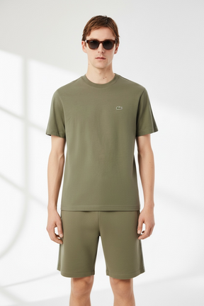 LACOSTE Completino Con Bande a Righe In Cotone Verde Cachi