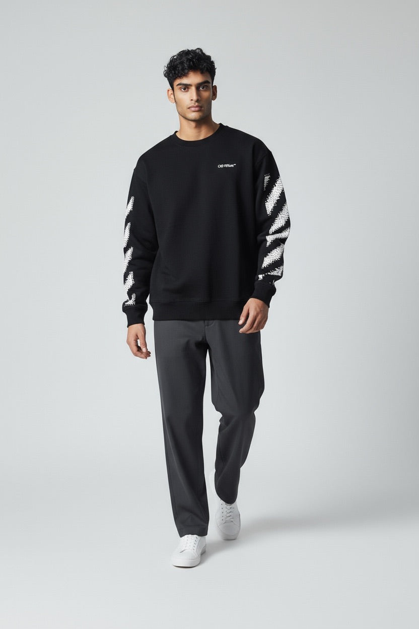 OFF WHITE Felpa Senza Cappuccio Con Logo Sulla Manica Nera