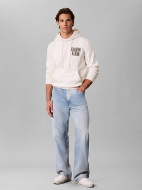 CALVIN KLEIN Felpa Con Cappuccio Misto Cotone Logata Avorio 26/27