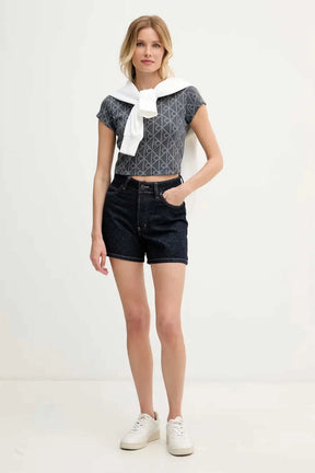 CALVIN KLEIN T-Shirt Cropped Con Stampa Monogram Nero/Grigio