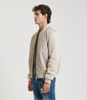 GIANNI LUPO GIACCA BOMBER IN ECOPELLE CON MANICHE A COSTA INGLESE BEIGE