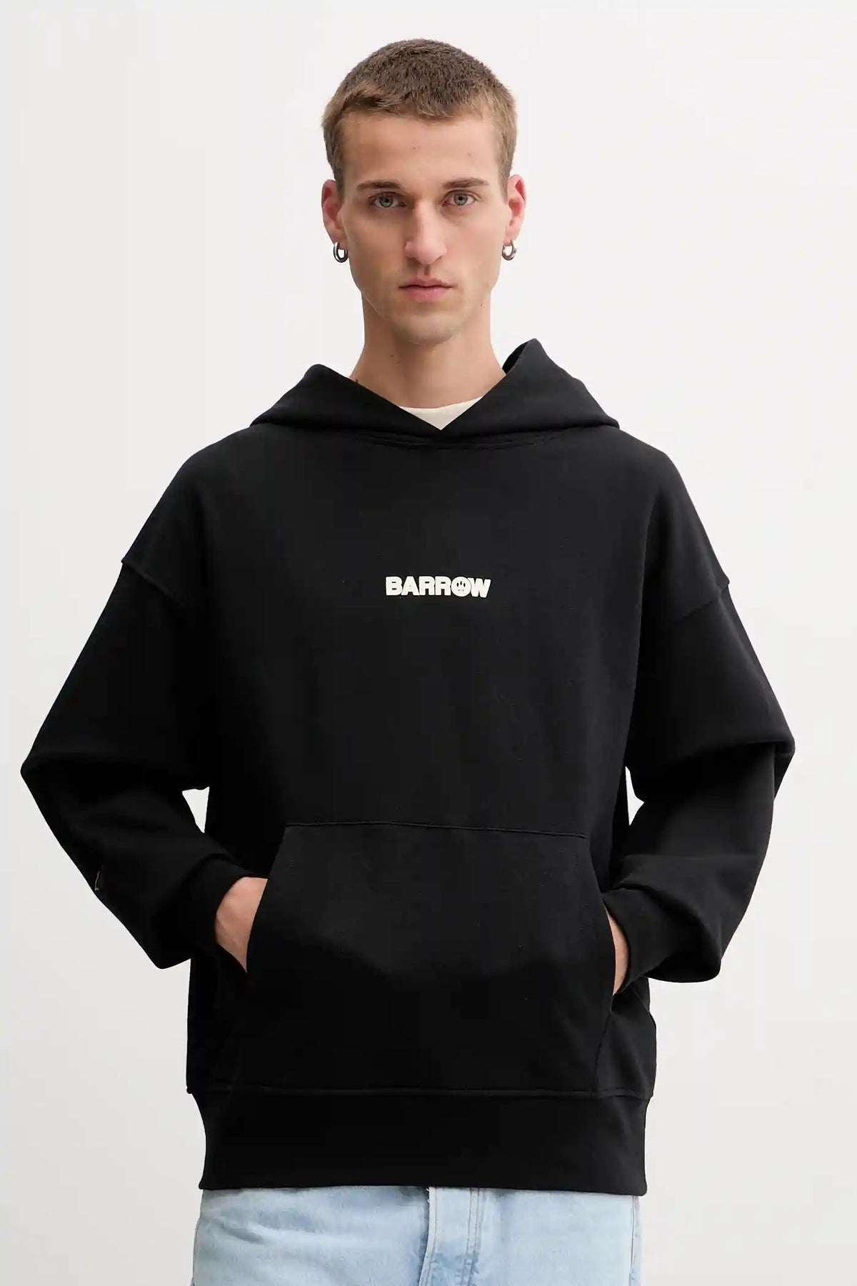 BARROW Felpa con cappuccio Con Logo Avanti e Stampa Retro Orsacchiotto Nera