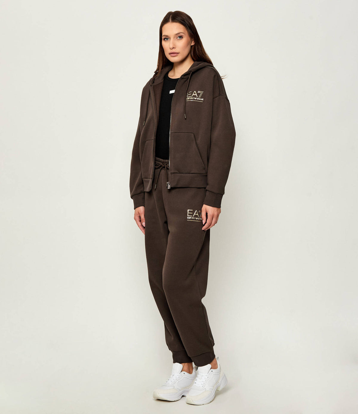 EMPORIO ARMANI DONNA TUTA VISIBILITY IN MISTO COTONE MARRONE