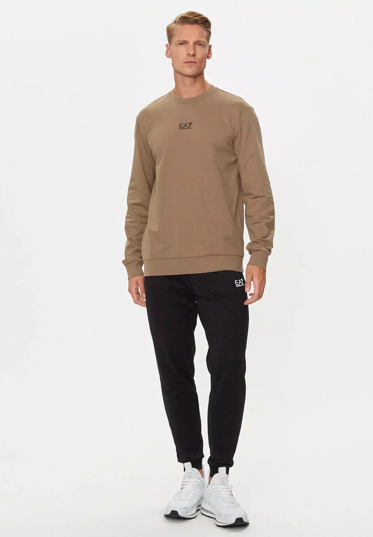 EMPORIO ARMANI Tuta Felpata Girocollo Beige/Nera