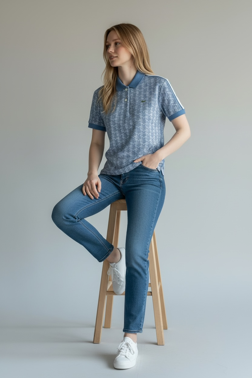 LACOSTE Polo Monogram Donna Celeste