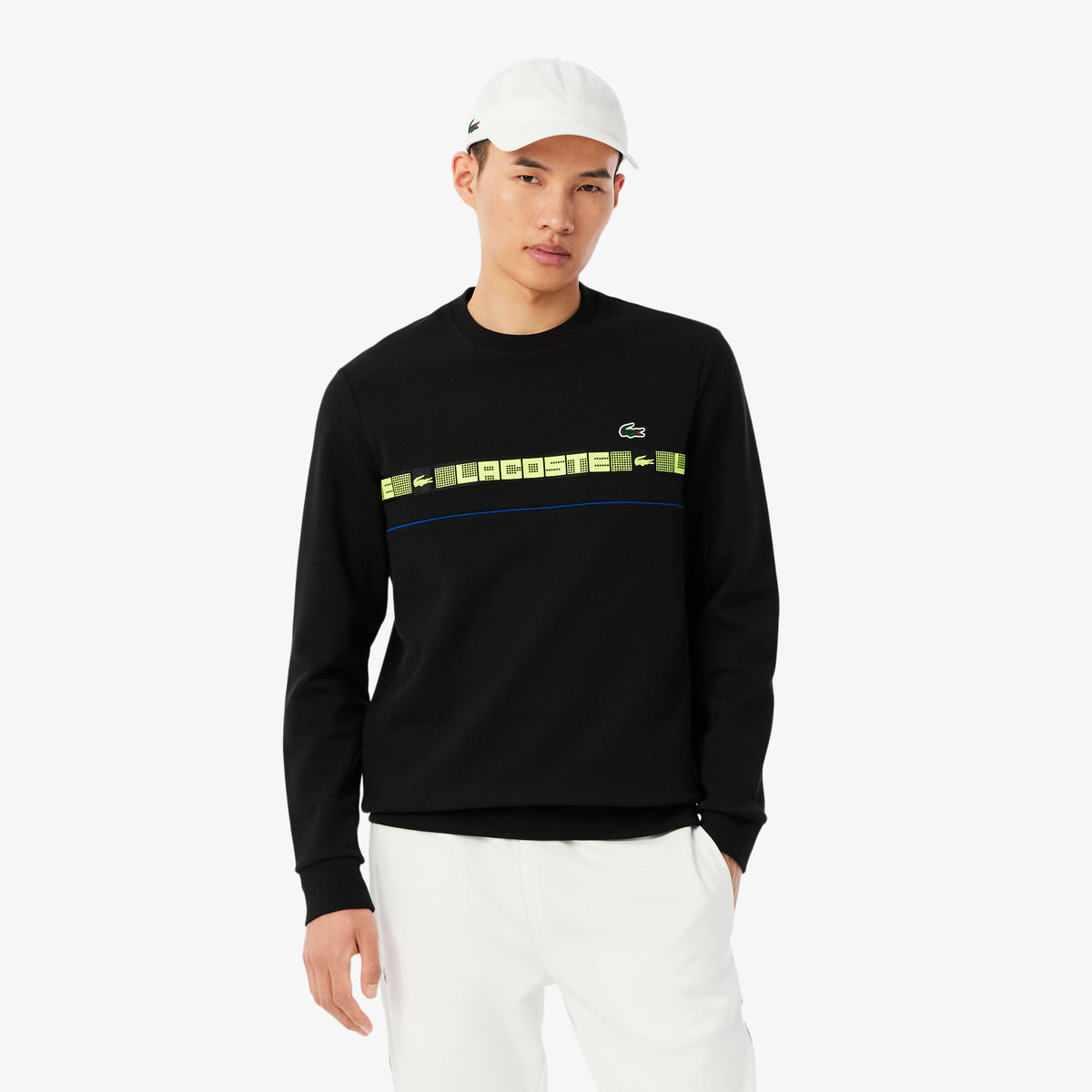 LACOSTE Felpa Girocollo Scritta Lacoste fluo Nera