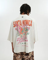 BUTISH T-Shirt SANTA MONICA Stampa Fronte e Retro Con Strass Bianca