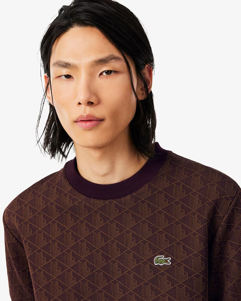 LACOSTE T-Shirt Monogram Uomo Marrone