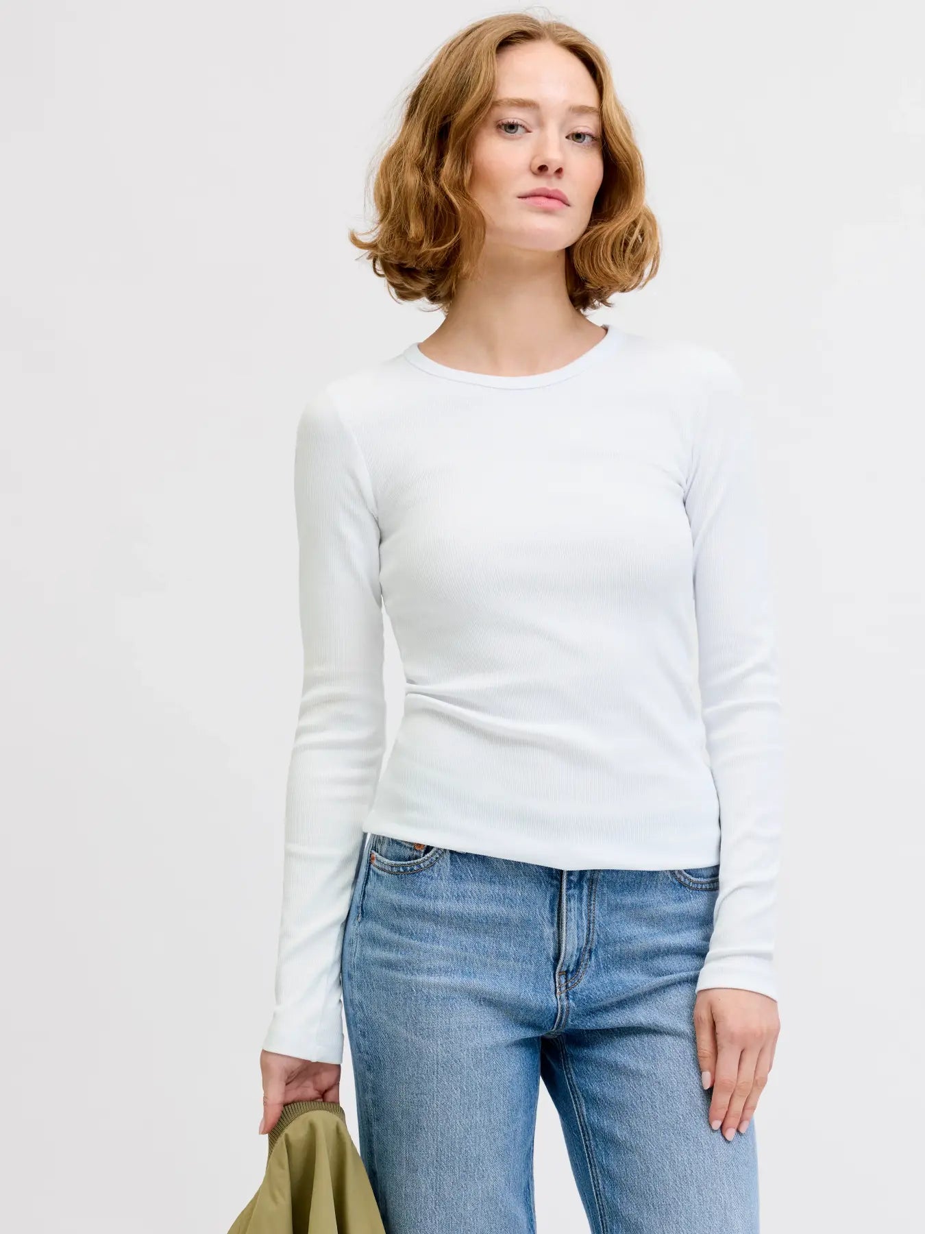 JJXX JXFREYA  MAGLIETTA A COSTINE MANICHE LUNGHE BIANCA DONNA