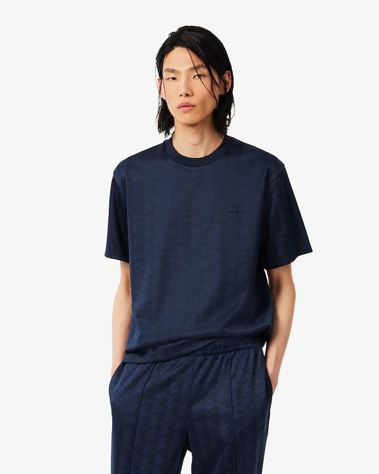LACOSTE T-Shirt Jaquard Monogram Blu