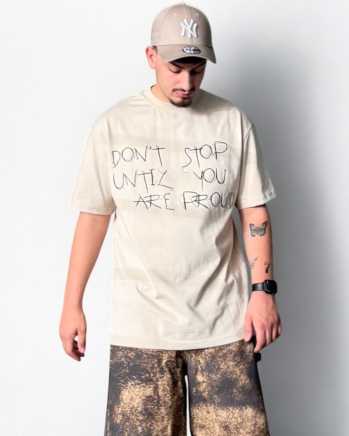 ASENSYO T-Shirt In Cotone Stampa Centrale Beige