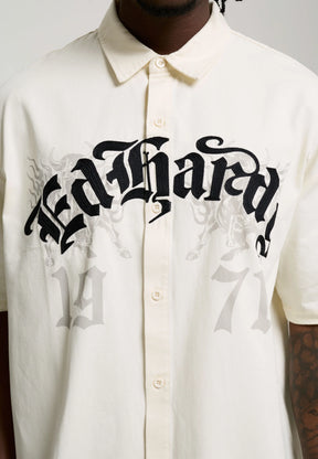 ED HARDY Camicia Mezze Maniche Con Logo Ricamati e Stampa Gotica Panna/Nero