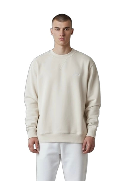 DISCLAIMER Felpa Girocollo Beige Logo Bianco