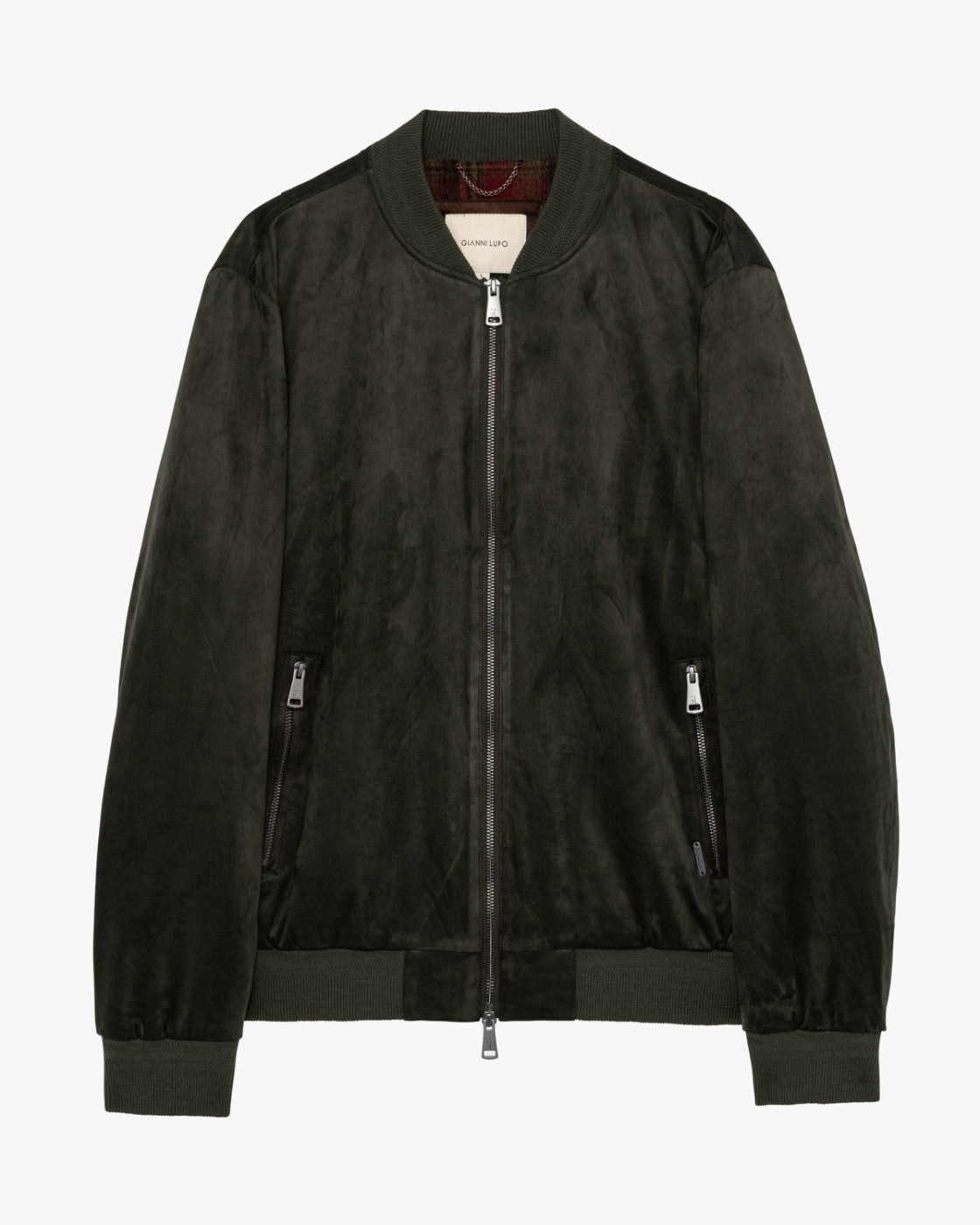 GIANNI LUPO Giacca In Ecopelle Effetto Camoscio Verde Militare 26/27